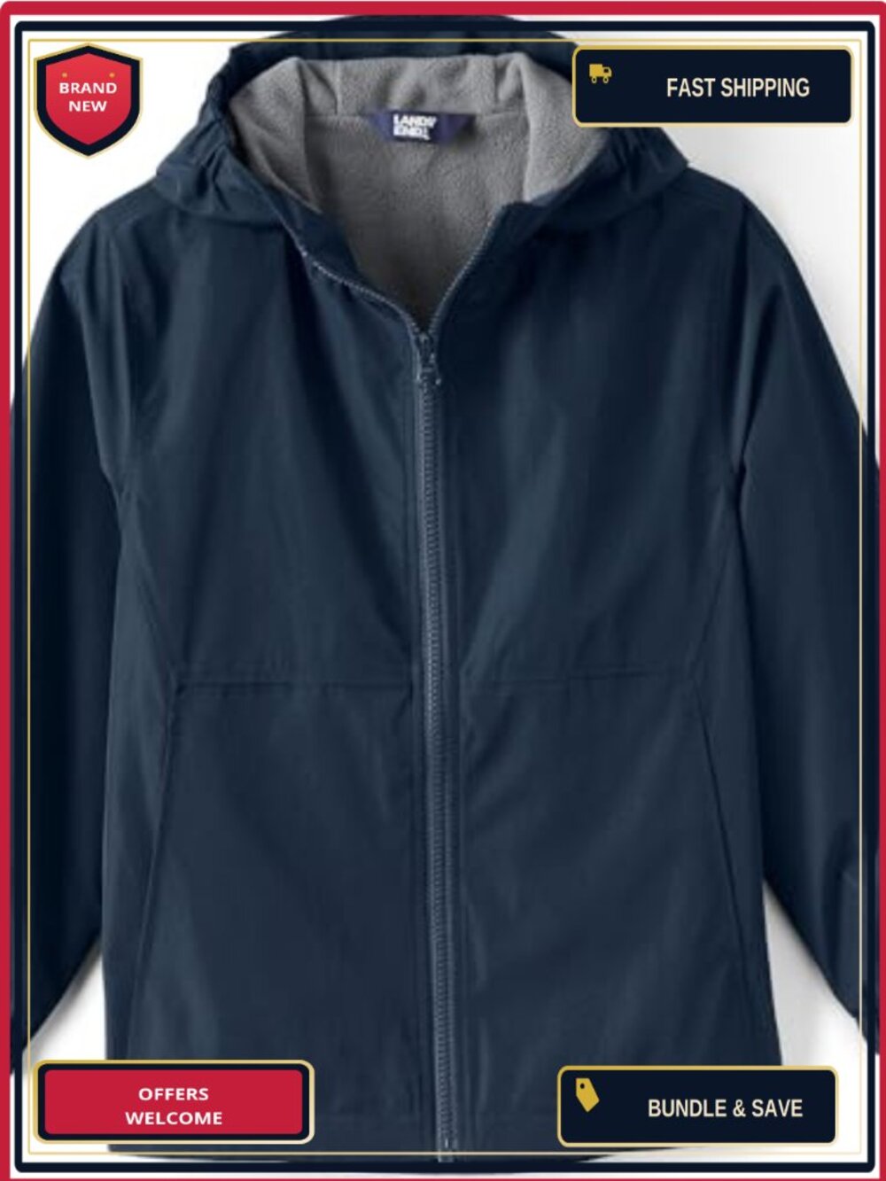 Kids Rain Jacket Water-Resistant Fleece-Lined Hooded